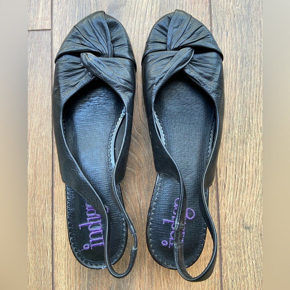 NWOT Black Leather Slingback Kitten Heels